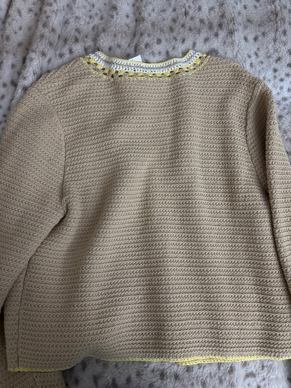 Ann Taylor Beige Crocheted Trim Cardigan with White and Yellow Accents - NWT - Picture 7 of 7